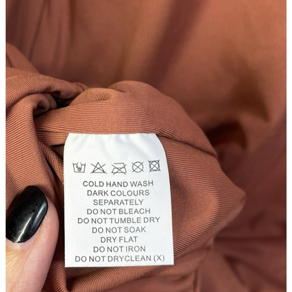 Meshki Thin Strap Bodycon Mini Dress Terracotta Stretch Lined Size Medium - Picture 8 of 9